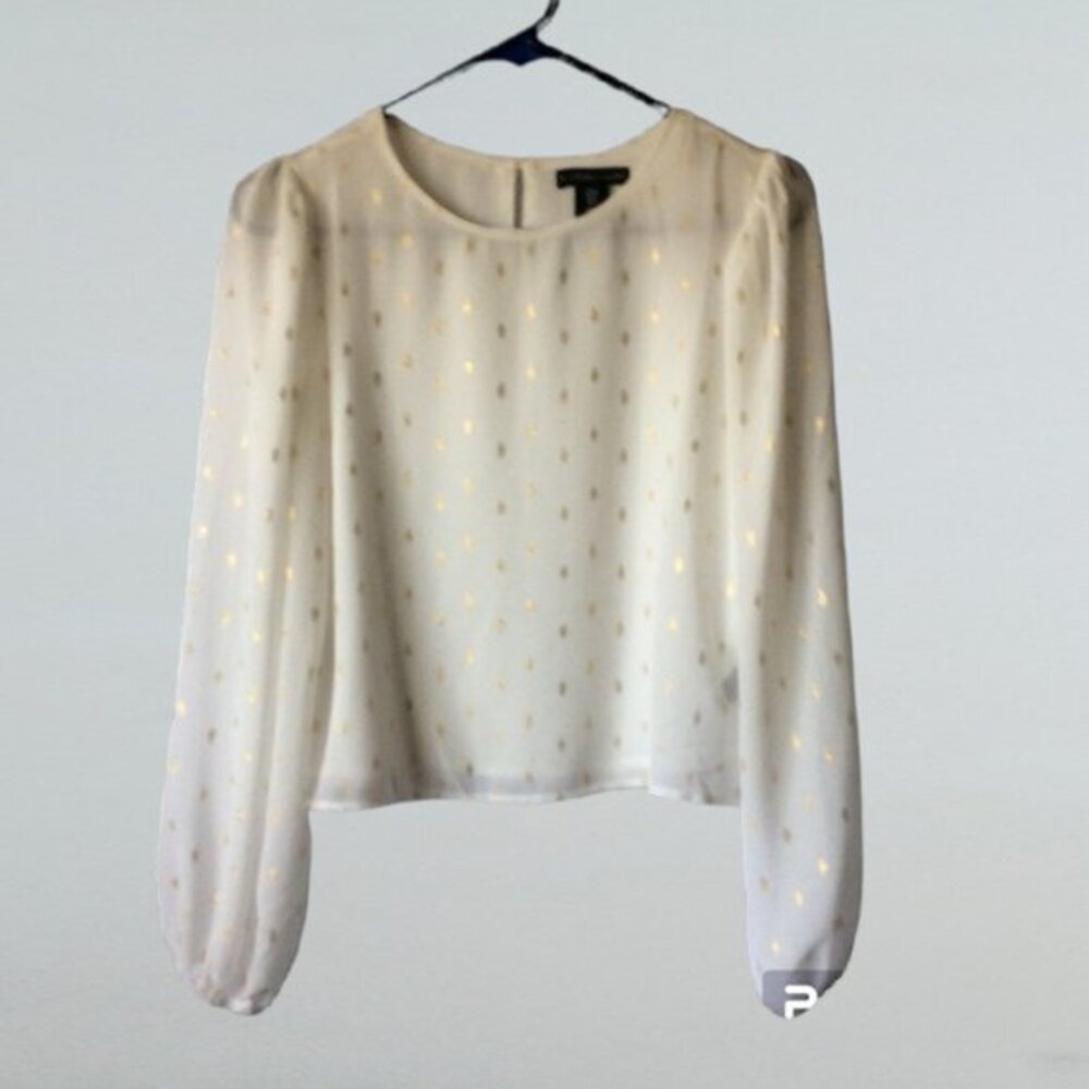Sincerely, Jules Lightweight Pull-Over Blouse with Long Sleeve, White with Gold
